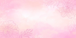 粉色小清新春季春天水彩线性花卉展板背景